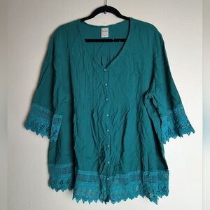 Blair Emerald Green 3/4 Sleeves Blouse XL Sizing Casual Exclusive Of Decoration
